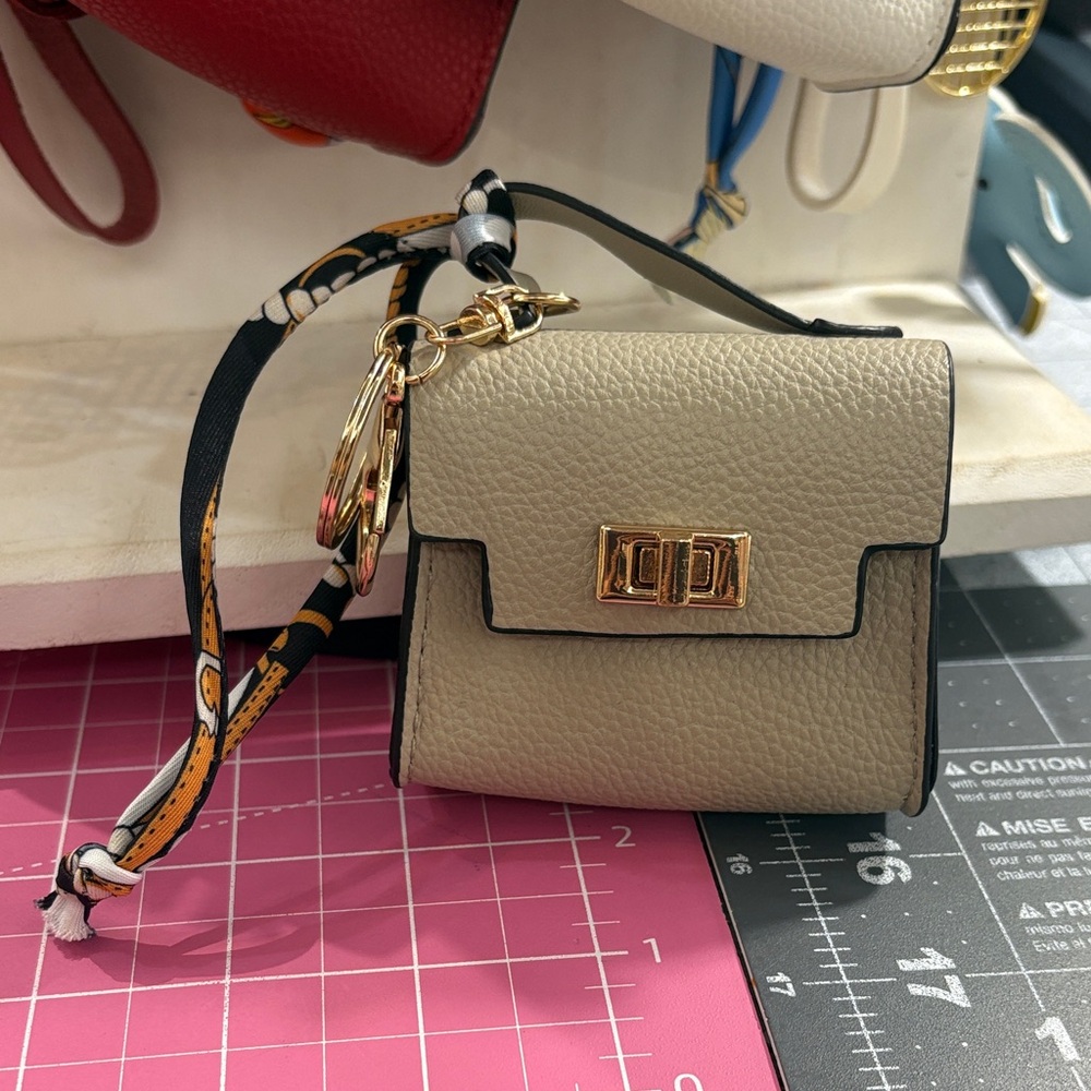 Elegant Cream Mini Keychain Bag